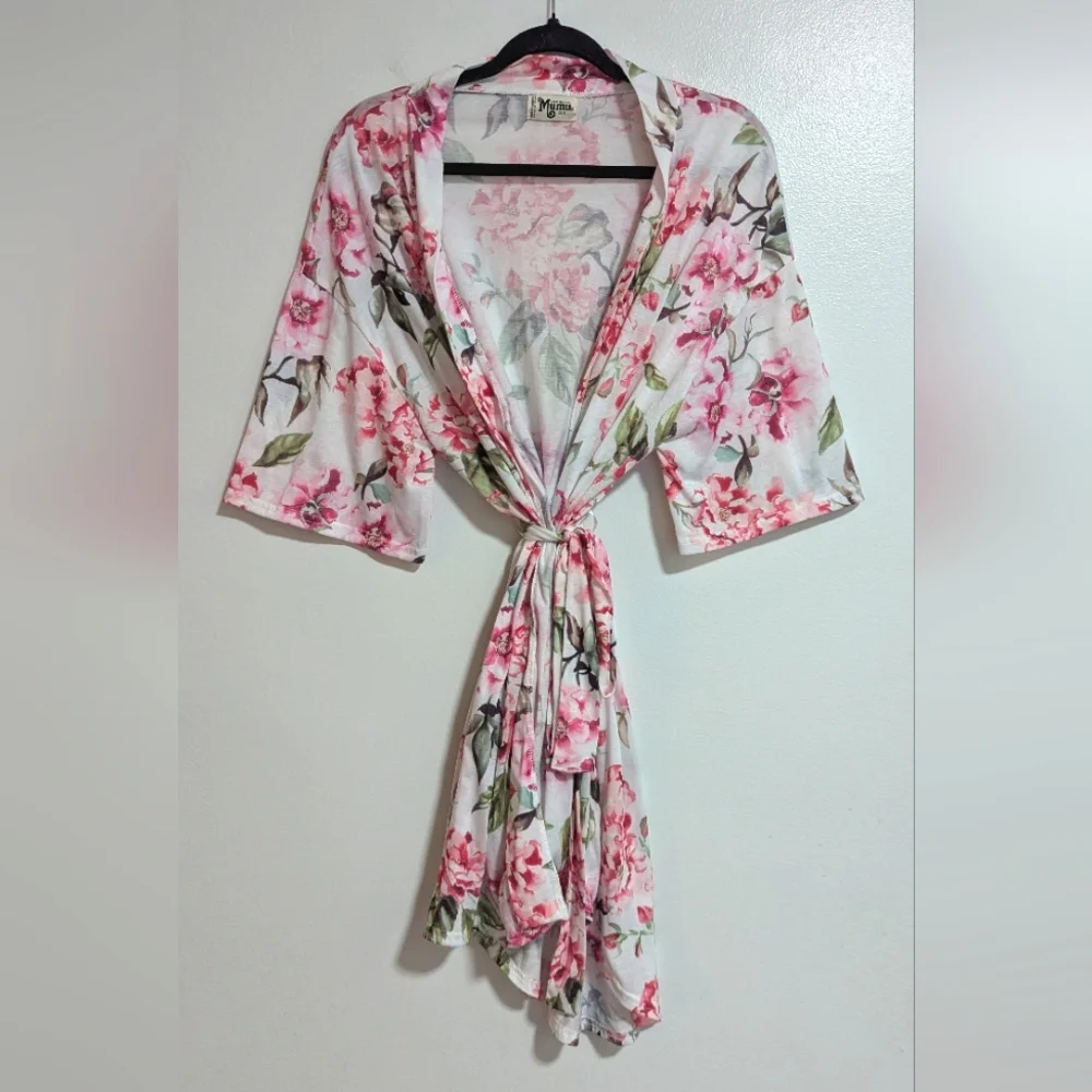Show Me Your MuMu White And Pink Floral Print Waist Tie Robe One‎ Size